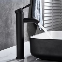 시멘트믹서기 Saeuwtowy 검정 짧거나 키가 큰 분지의 수도꼭지가 장착 된 단일 홀더 한 구멍 핫 amp 콜드 믹서 탭 스테인레스 스틸 재질, 한개옵션1, 02 Black Tall