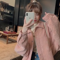 몽글몽글 핑크 여성 골덴 자켓 러블리 디자인 코듀로이 캐쥬얼 점퍼