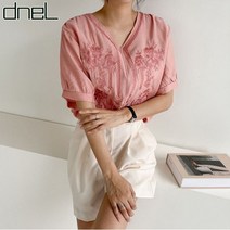드넬 자수브이넥블라우스DB12233A