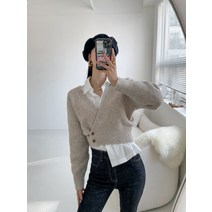 여성 겨울 긴팔 투버튼 브이넥 크롭 샤프란랩 가디건