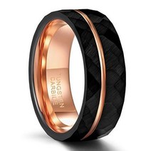 저스트인 Tigrade-4mm 6mm 8mm 블랙 텅스텐 반지 남성 여성용 얇은 로즈 골드 그루브 망치로 쳐진 웨딩 밴드 컴포트 핏 사이즈 5-14