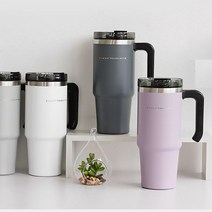 RON 12 스텐텀블러 보온보냉텀블러 보온물통 텀블러 판촉물 손잡이 대용량 890ml, 오렌지