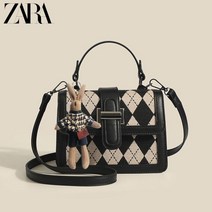 ZARA 자라 체크 숄더백 복고풍 사각 핸드백 체크 핸드폰가방+토끼 열쇠고리(사은품 진주핀)