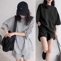 M L XL 맨투맨디자인 여성 트레이닝 세트 티셔츠 반바지 상하세트