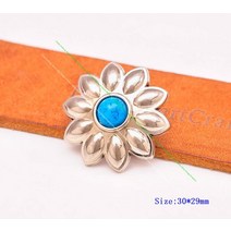 비즈공예 원석 10pcs 30Mm 실버 서양 노란색 구슬 꽃 Conchos 스크류 백 DIY Leathercraft 벨트 수하물 가, 05 Blue Bead