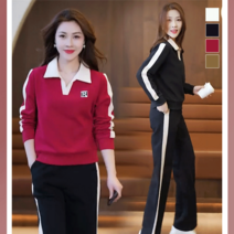 패션 브이넥 투피스 세트 캐주얼정장세트 상하세트 트레이닝복