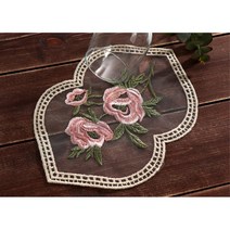 테이블 식탁 소품받침 자수 레이스 러그 플레이팅 인테리어소품받침 홈카페, 청 꽃