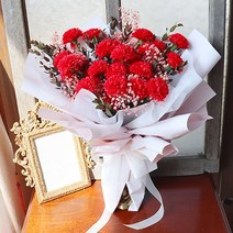 리리스 시들지않는 숍플라워-가득 레드카네이션 꽃다발 생화택배 프리저브드 정기구독 조화, 캘리메세지(10글자이내)