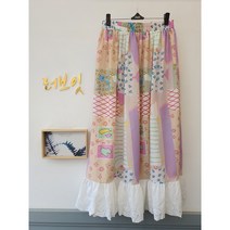 펀칭 레이스 프릴 A라인 밴딩 면 셔링 롱스커트