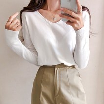 나바바 여성용 무지 브이넥 긴소매 니트 스웨터 NK051