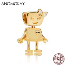 100% 스털링 925 실버 로봇 개 꽃 요정 매력 DIY 구슬 보석 만들기위한 팔찌 믹스 스타일, [04] 4