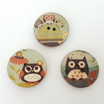 행복한다이세상 홈패션 미싱 재봉틀 수예 자수 퀼트 부자재 모음1., M-11. 부엉이 무늬 나무단추(3개)