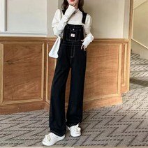 데님 오버올 와이드 레그 점프 수트 여성용 블랙 블루 스트레이트 한국 스트리트웨어 루즈한 여름 얇은 데님 점프수트 2023 년 봄 상품