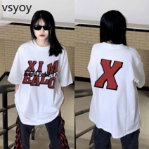vsyoy 코튼 여름 새 올매치 인쇄 반팔 티셔츠 여학생용 한국 루스인 스타일 반소매 탑