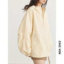 여자 후드 티 반팔 CHIC VEN 자외선 차단 재킷 캐주얼 스트리트웨어 드로코드 여성 코
