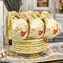 고급 명품 커피잔 찻잔 새로운 46 유럽 커피 컵 세트 스타일 우아한 세라믹 오후 차 생일, European-style+6 pcs sea flowe