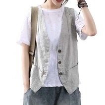 여성 여름 간절기 면 마 조끼 민소매 캐주얼 베스트 가디건 SFW0307040