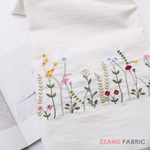 짱패브릭 들꽃자수워싱광목-백아이보리 원단 패브릭#, 1마 (고정폭 약150cm*90cm)