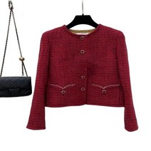 청자켓 여성 자켓 자카드 체크무늬 상의 레드 라운드넥 젤리 2023 프리미엄 커스텀 가을 겨울