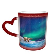 북극곰 오로라 색이 변하는 Northern Lights Color Changing 머그 컵, 한 사이즈, B 빨간색