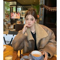 진짜 같은 인조 양털 스웨이드 양면 짧은 코트 여성 자켓 겨울 무스탕