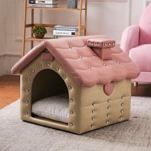 반밀폐형 고급 개 집 단단한 나무 애완 동물 별장 야외 실내 가죽 방수 및 더러움, 03 light pink_02 56 56 60cm