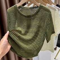 간절기 데일리 상의 풀오버 바캉스 해변룩 그물 니트 나시 나들이 오버핏 코디