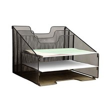 VANRA Metal Mesh Desktop File Sorter Organizer Desk Tray Organize with 3 Letter Trays and 2 Vertical, 1
