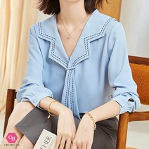 시크힐즈 리본 카라넥 긴팔 블라우스 00392