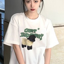 러브핑코 여성 오버핏 프린팅 반팔 면 티셔츠