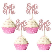 Gyufise 24피스 Eat Me 컵케이크 토퍼 글리터 Try Me Take One 이상한 나라의 앨리스 컵케이크 피크 장식 동화 속 원더랜드 테마 베이비 샤워 어린이 남아 여아, A Rose Gold