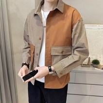 남성용 바느질 스트라이프 세미 오버핏 캐주얼 셔츠+브랜드 맞춤 양말