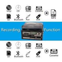텐테이블 LoopTone 3 속도 비닐 레코드 플레이어 빈티지 턴테이블 블루투스 호환 CD 및 카세트 스피커 AM/F, 02 220V-240V