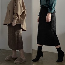 [비비애르] 포켓 패딩 누빔 밴딩 스커트 뒷트임 H라인 가을 겨울스커트 데일리코디