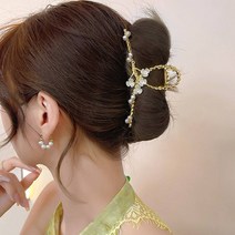 [2개세트] 워더미 우아 진주 큐빅 플라워 골드 메탈 꼬임 집게핀 Z342