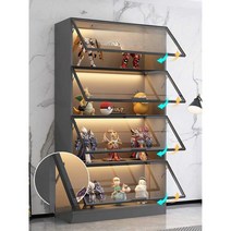 피규어 장식장 대형 조명 프라모델 유리 진열장, 80x40x200 5단 양문형 그레이