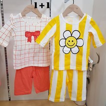 (1+1패키지특가) 모이모이깜피 유니프랜드 치즈스마일+체크리본 7부내의 2벌세트