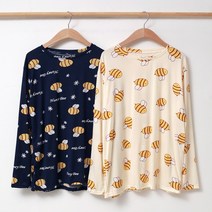 여성용 봄 가을 벌꿀 긴팔 티셔츠 조거 바지 홈웨어 잠옷 세트 파자마 캐릭터 수면잠옷 주니어 상하세트 HS0001루즈핏 오버핏 여성의류 빅사이즈