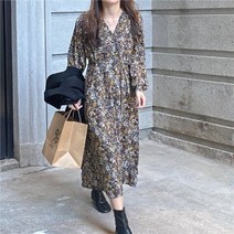 V넥 플레어 A라인 에스닉 긴팔 크로스 랩 롱 원피스 동네마실룩 맘룩 휴가지 여행지