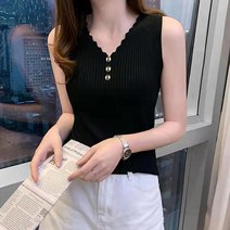이노뱅크 물결 브이넥 버튼 골지 나시 INO293A