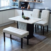 베스트리빙 갤럭시 코코 화강암 대리석 4인용 식탁 테이블 세트/의자2개+벤치의자1개/4colors, 베이지의자2개+벤치