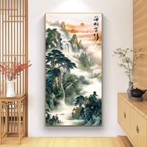 소나무 산수화 일출 풍경 동양 명화 비즈 보석십자수 큐빅십자수 DIY 도안형 인테리어 벽장식, 90x50cm, 1개