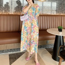 [세인트이브] 3940 빅사이즈 L~2XL 벌룬소매 꽃무늬 롱원피스