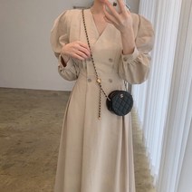 [랜덤플레이] 어깨 퍼프 레트로 고풍 트렌치 원피스