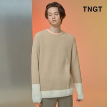 TNGT 브라운 세미오버핏 투톤 와플 니트