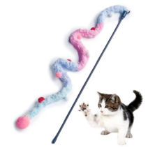 고양이 칼리 장난감 플러쉬 낚시대 테일 댕글러 미끼 스틱 와이어 자동 막대 용품 사냥놀이, 마시멜로 핑크
