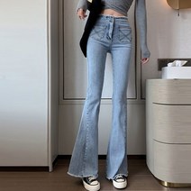 연청바지코디 여성 가을 뚱뚱한 슬림 스판 세미 부츠컷 팬츠 하이웨이스트 날씬해 보이는 빅사이즈 맥시 2528468296