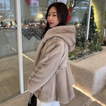 여성 고퀄리티 후드 리얼 밍크 털 에코 페이크 퍼 자켓 코트