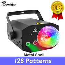 LED 파티 조명 디스코 레이저 프로젝터 나이트 클럽 회전 매직 볼 가라오케 라이트 음악 바 무대 128 패턴, [01] Black 128P Metal