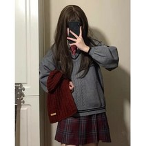가을투피스 그레이 스웨터 플리츠 체크 스커트 학원 무드 클래식 작은 키 코디 치마세트 3735428562